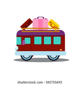 Bus Side View With Heap Of Luggage, Flat Vector Illustration