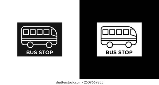 Bus Sign Icon Flat vector set outline