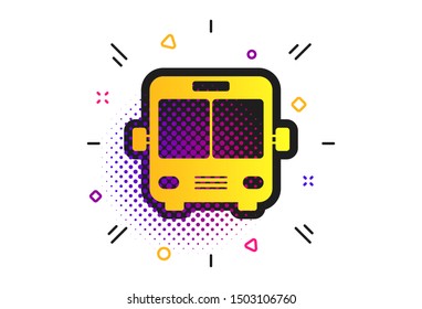Bus sign icon. Halftone dots pattern. Public transport symbol. Classic flat bus icon. Vector