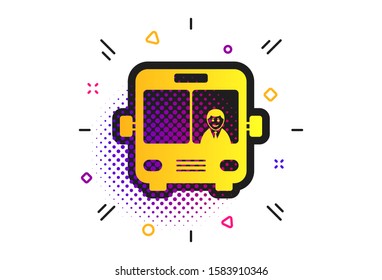Bus Sign Icon. Halftone Dots Pattern. Public Transport With Driver Symbol. Classic Flat Bus Icon. Vector