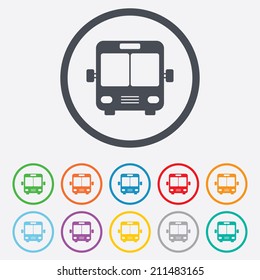 Bus sign icon. Public transport symbol. Round circle buttons with frame. Vector