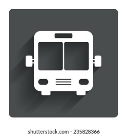 Bus sign icon. Public transport symbol. Gray flat square button with shadow. Modern UI website navigation. Vector