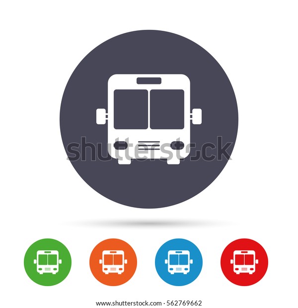 Bus sign icon. Public transport\
symbol. Round colourful buttons with flat icons.\
Vector