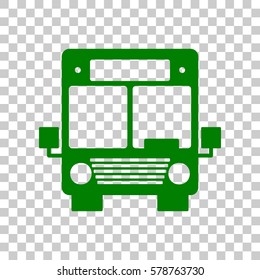 Bus sign illustration. Dark green icon on transparent background.