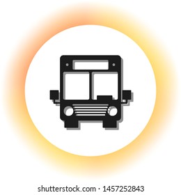 Bus sign illustration. Dark icon with shadow on the glowing circle button. Illustration.