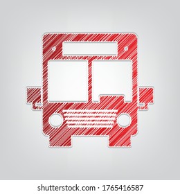 Bus sign illustration. Red gradient scribble Icon with artistic contour gray String on light gray Background. Illustration.