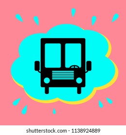 Bus sign illustration. Vector. Black icon in a bubble on a pink background