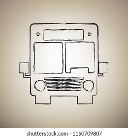 Bus sign illustration. Vector. Brush drawed black icon at light brown background.