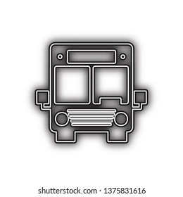 Bus sign illustration. Vector. Double contour black icon with soft shadow at white background. Isolated.