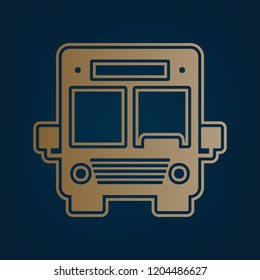 Bus sign illustration. Vector. Golden icon and border at dark cyan background.