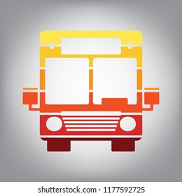 Bus sign illustration. Vector. Horizontally sliced icon with colors from sunny gradient in gray background.