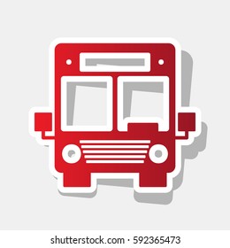 Bus sign illustration. Vector. New year reddish icon with outside stroke and gray shadow on light gray background.