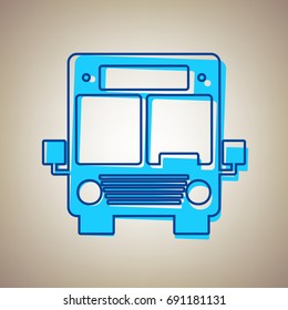 Bus sign illustration. Vector. Sky blue icon with defected blue contour on beige background.