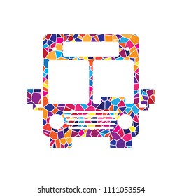 Bus sign illustration. Vector. Stained glass icon on white background. Colorful polygons. Isolated.