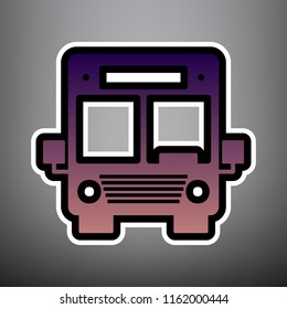 Bus sign illustration. Vector. Violet gradient icon with black and white linear edges at gray background.