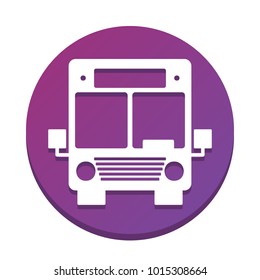 Bus sign illustration. Vector. White icon with flat shadow on purpureus circle at white background. Isolated.