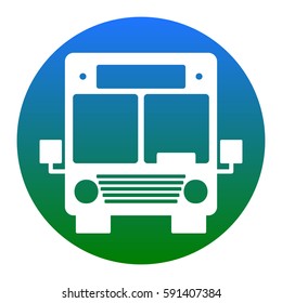Bus sign illustration. Vector. White icon in bluish circle on white background. Isolated.