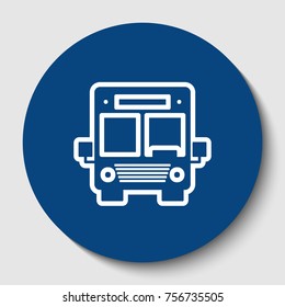Bus sign illustration. Vector. White contour icon in dark cerulean circle at white background. Isolated.