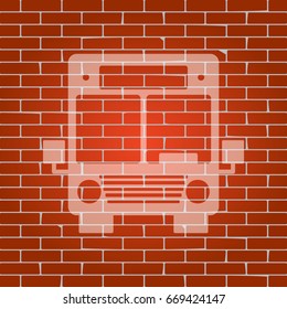 Bus sign illustration. Vector. Whitish icon on brick wall as background.