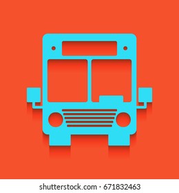 Bus sign illustration. Vector. Whitish icon on brick wall as background.