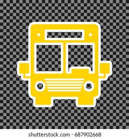 Bus sign illustration. Vector. Yellow icon with white contour on dark transparent background.