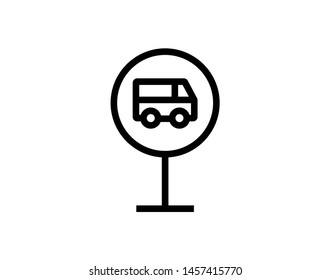 Bus sign single icon. Black vector outline pictogram for web design. Isoleted road sing for website on whiite background. Flat monochrome transport symbol.  