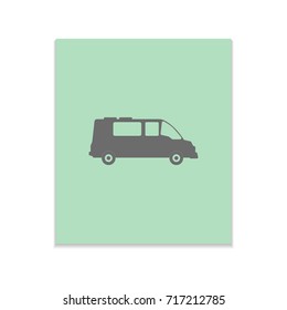 Bus sign Vector black icon on color sticker. Material design