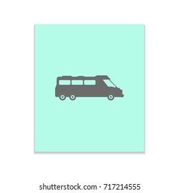 Bus sign Vector black icon on color sticker. Material design