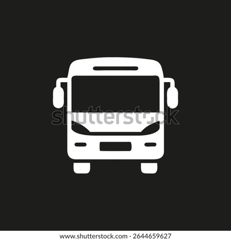 Bus silhouette logo front view. White icon public transport , travel bus isolated on black background. Vector illustration .