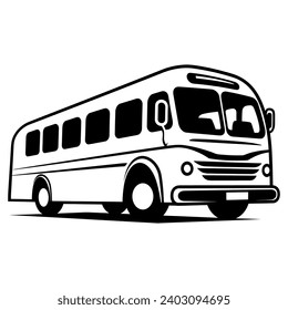 Bus silhouette on white background. Vehicle icons set view from side, front, and back. Tour Bus silhouette.