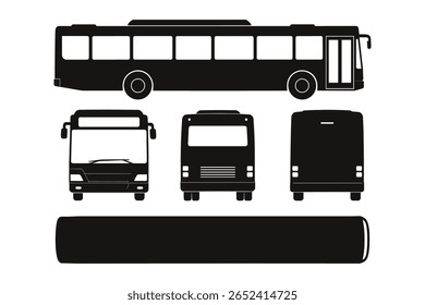 Bus Silhouette Set with Front, Side, and Back Views for Transportation Designs