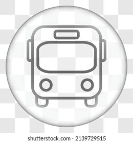 Bus simple icon. Flat design. Glass button on transparent grid.ai