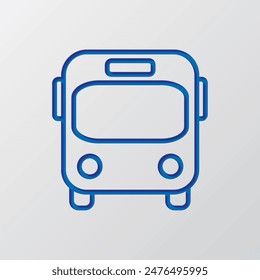 Bus simple icon. Flat design. Paper cut design. Cutted blue symbol with shadow. Gray background.ai