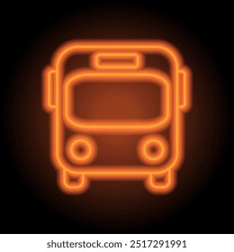 Bus simple icon. Flat design. Orange neon on black background.ai