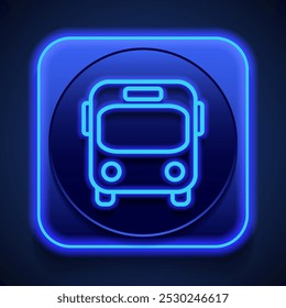 Icono simple del autobús. Diseño plano. Estilo de neón azul en el Botón. Con shadow.ai