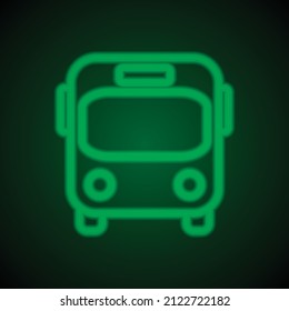 Bus simple icon. Flat desing. Green neon on black background with green light.ai