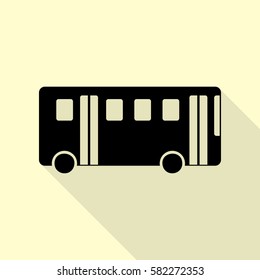 Bus simple sign. Black icon with flat style shadow path on cream background.