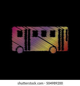 Bus simple sign. Coloful chalk effect on black backgound.