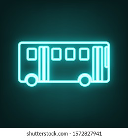 Bus simple sign. Cyan neon icon in the dark. Bluring. Luminescence. Illustration.