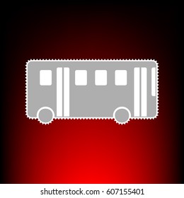 Bus simple sign. Postage stam or old photo style on red-black gradient background.