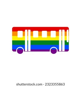 Bus simple sign. Rainbow gay LGBT rights colored Icon at white Background. Illustration.