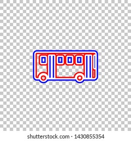 Bus simple sign. Red, white and contour icon at transparent background. Illustration.