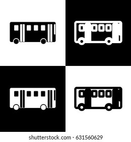 Bus simple sign. Vector. Black and white icons and line icon on chess board.