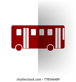 Bus simple sign. Vector. Bordo icon on white bending paper background.
