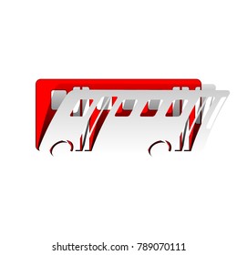 Bus simple sign. Vector. Detachable paper icon with red body stock. Isolated.