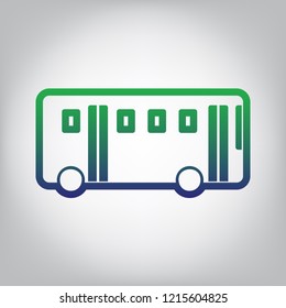 Bus simple sign. Vector. Green to blue gradient contour icon at grayish background with light in center.