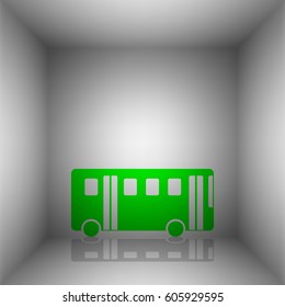 Bus simple sign. Vector. Green icon with shadow in the room.