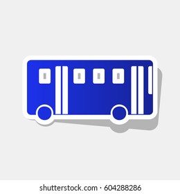 Bus simple sign. Vector. New year bluish icon with outside stroke and gray shadow on light gray background.