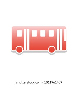 Bus simple sign. Vector. Reddish icon with white and gray shadow on white background. Isolated.