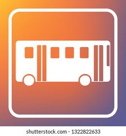 Bus simple sign. Vector. White icon on transparent button at orange-violet gradient background.